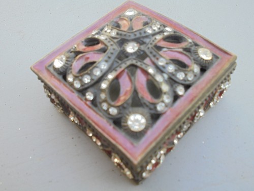 Konvolut 5 Art. Glitzernde Strass Metall Schmuckschatullen mit Deckel, Silber, Rot, Kupfer - Bild 7 von 14