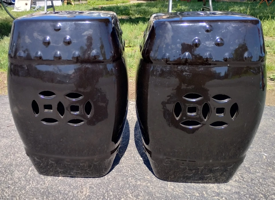 Mueble de asiento de taburete de jardín oriental chino asiático de cerámica negra/porcelana Foto 2 de 4