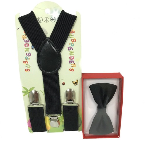 Black Suspender and Bow Tie Baby Toddler Kids Boys Girls Combo Set Wedding (USA) - Picture 2 of 2
