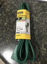 9' Indoor 3 Outlet Plug 16/2 Electric Power Extension Cord Green (LLB-22)
