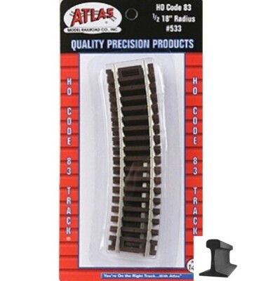 Atlas HO Scale ~ New 2026 ~ Code 83 ~ 18  Radius ~ 1/2 Curve Track ~ 4 Pcs ~ 533