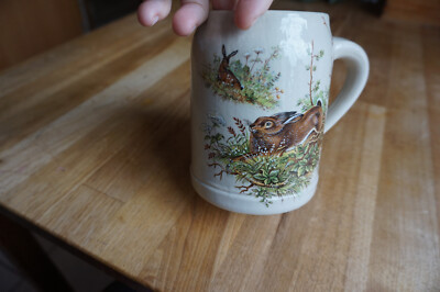 Hirschmann Steinzeug Wildtier Bierkrug Pempel 1970 Jagd Hase Jäger Kaninchen Reh