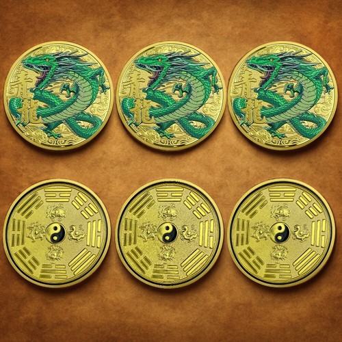 6pc The Azure Dragon Coin Chinese Mythology Gift for Protection&Good and Fortune