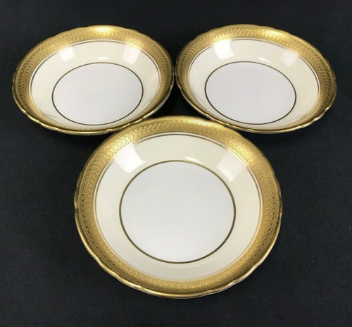 Set of 3 Aynsley SANDRINGHAM #3830 5.25" Fruit Dessert Bowls Gold Encrusted MINT