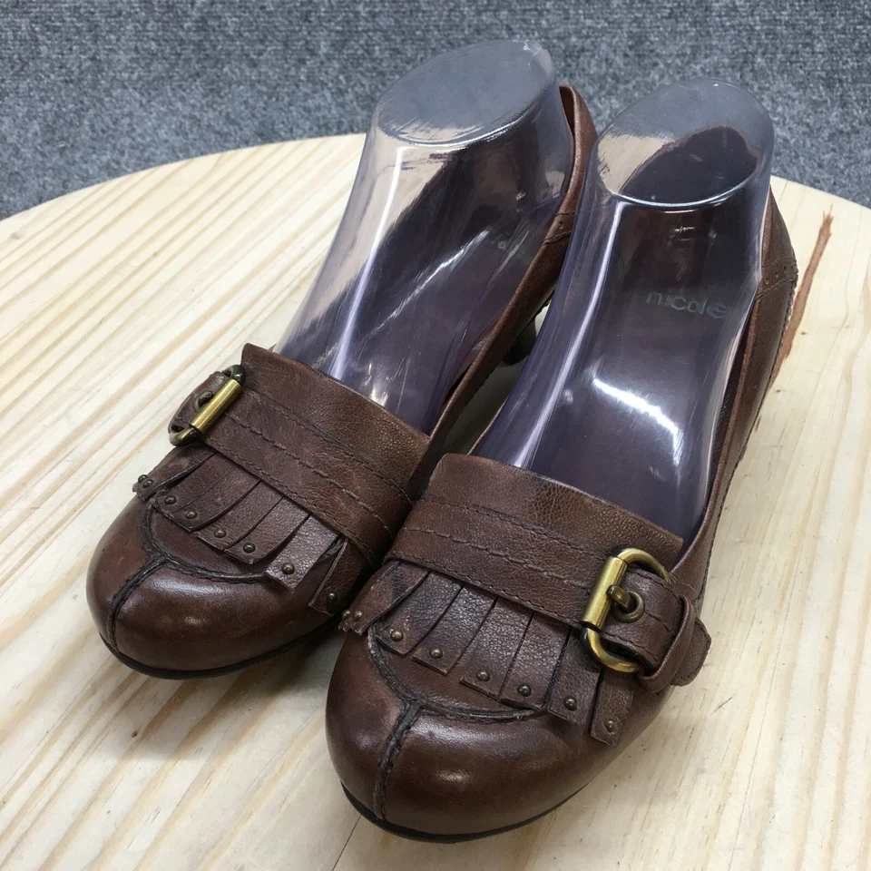 Nicole Pump Mocasines Mujer 8M Marrón Kiltie Punta Redonda Sin Cordones Informal Cuero Foto 3 de 4