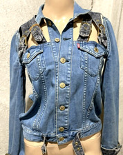 Rare Levi Strauss & Co Cutout Blue Buckle Denim Stretch Jean Jacket Us 0 2 / Xs