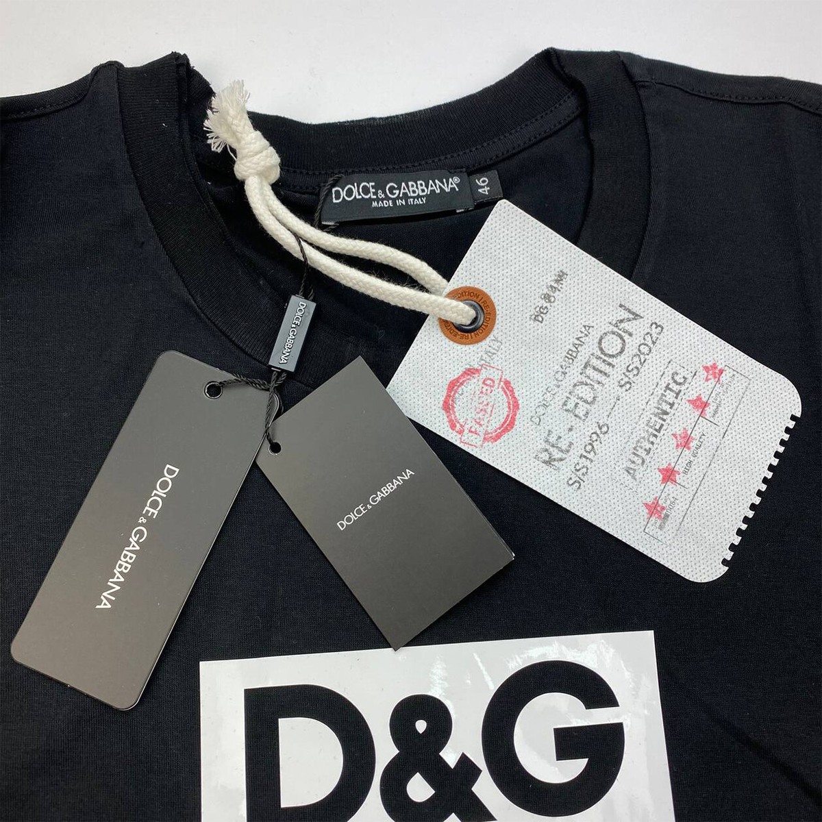 Dolce&Gabbana Re-Editionパッチ ブラック 半袖 Tシャツ Dolce & Gabbana Logo Print Patch T-Shirt Short Sleeve Black