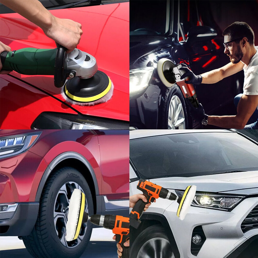 6" Buffing Polishing Pad Wool Wheel Mop Kit 5Pcs for Car Polisher Drill Adapter