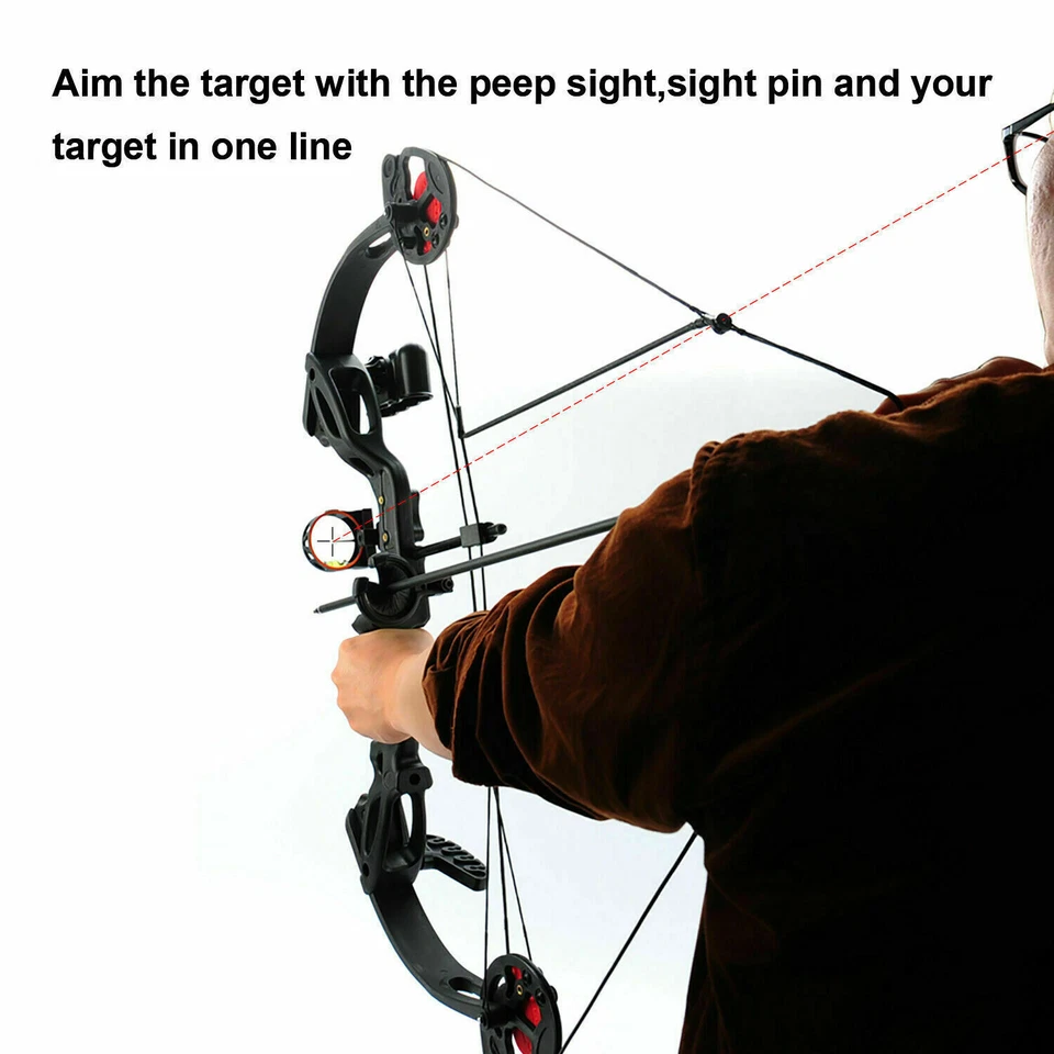 15-29lbs Pro Compound Right Hand Bow Kit Archery Arrow Target Hunting Black Set - Image 3 of 4