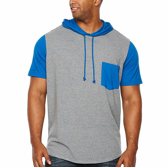 Foundry Men's Big & Tall Short Sleeve Hoodie 2XLT Gray & Blue W Front