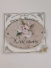 Santa Barbara Ceramic Design WELCOME Door PLAQUE Flowers NOS