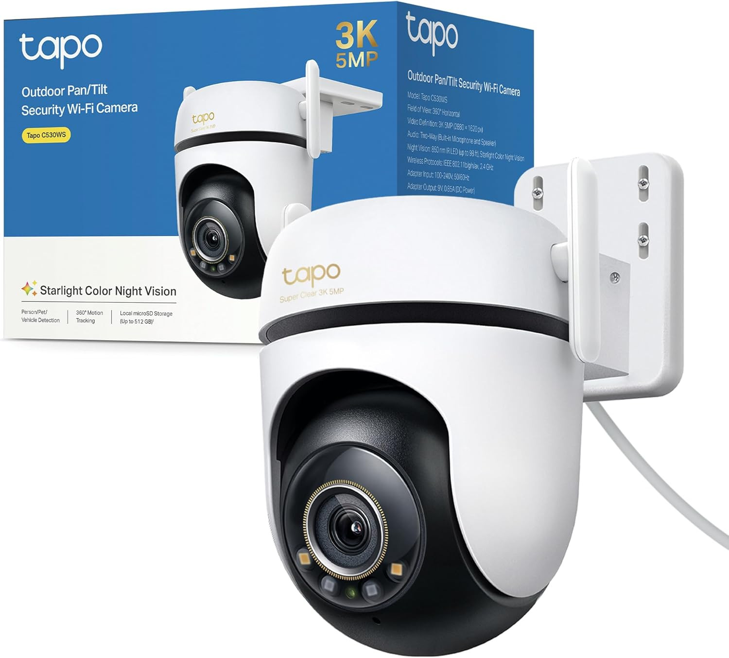 C530WS Telecamera Wi-Fi Esterno 3K 5MP, 360° Visuale, Visione Notturna a Colori 