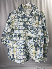 VINTAGE 70  s 1970  s Blue Hawaiian Floral Button Shirt Men  s Hippie, Retro, Disco