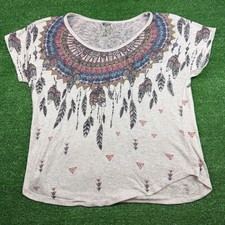 Vocal Womens Multicolor Colorful Feathers USA Made Long Sleeve Blouse Top Sz M/L