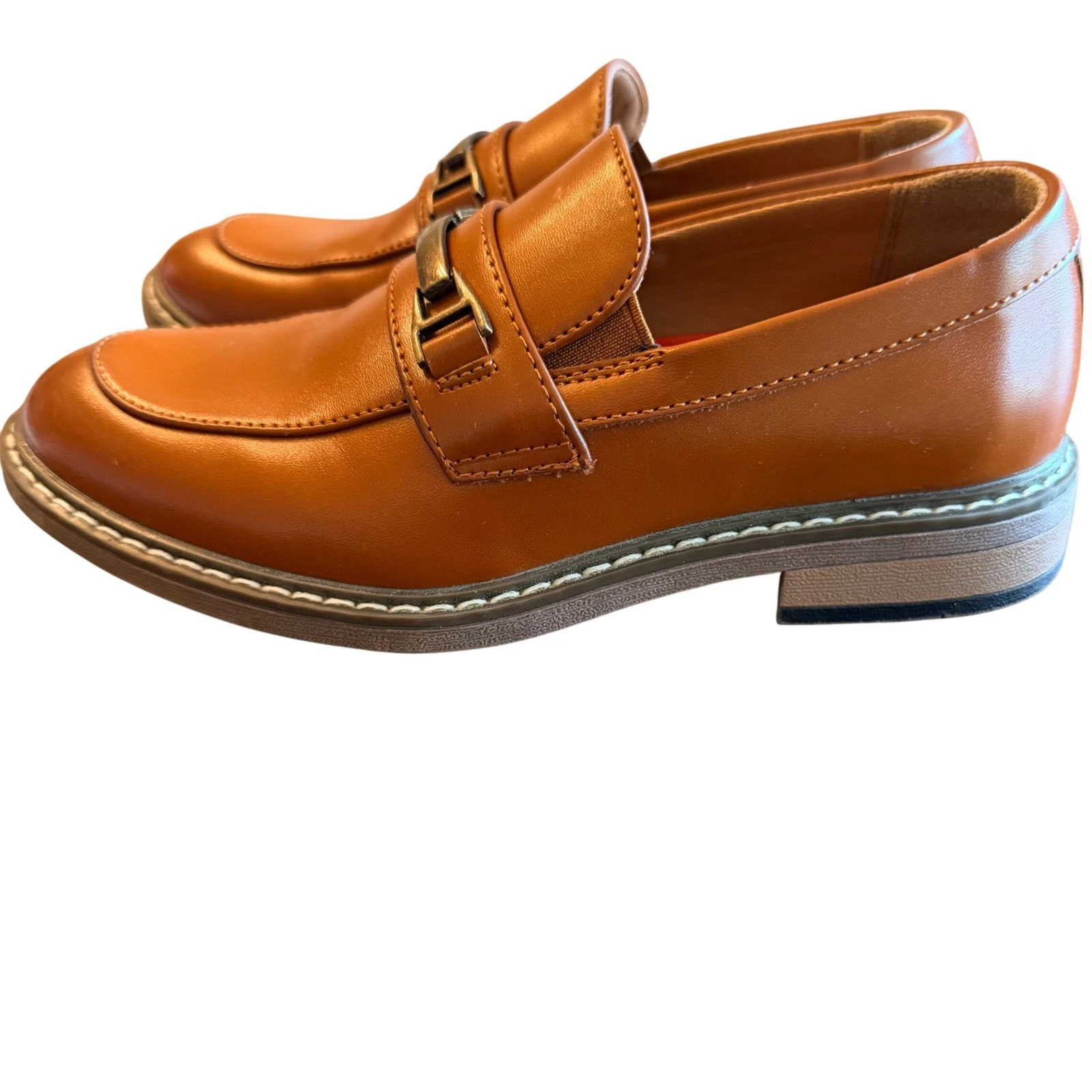 Bruno Marc Kids Tan Faux Leather Loafers Dress Shoes Size 1 Boys Formal