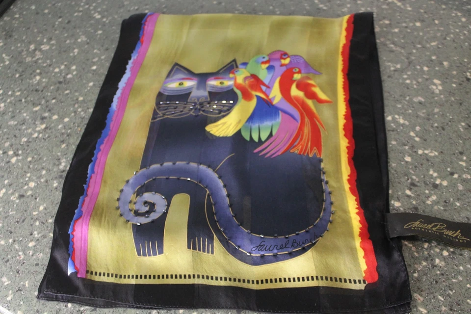 Laurel Burch 100 % seda de colección bufanda para gato con cuentas de corneta para pájaros tropicales Foto 2 de 4
