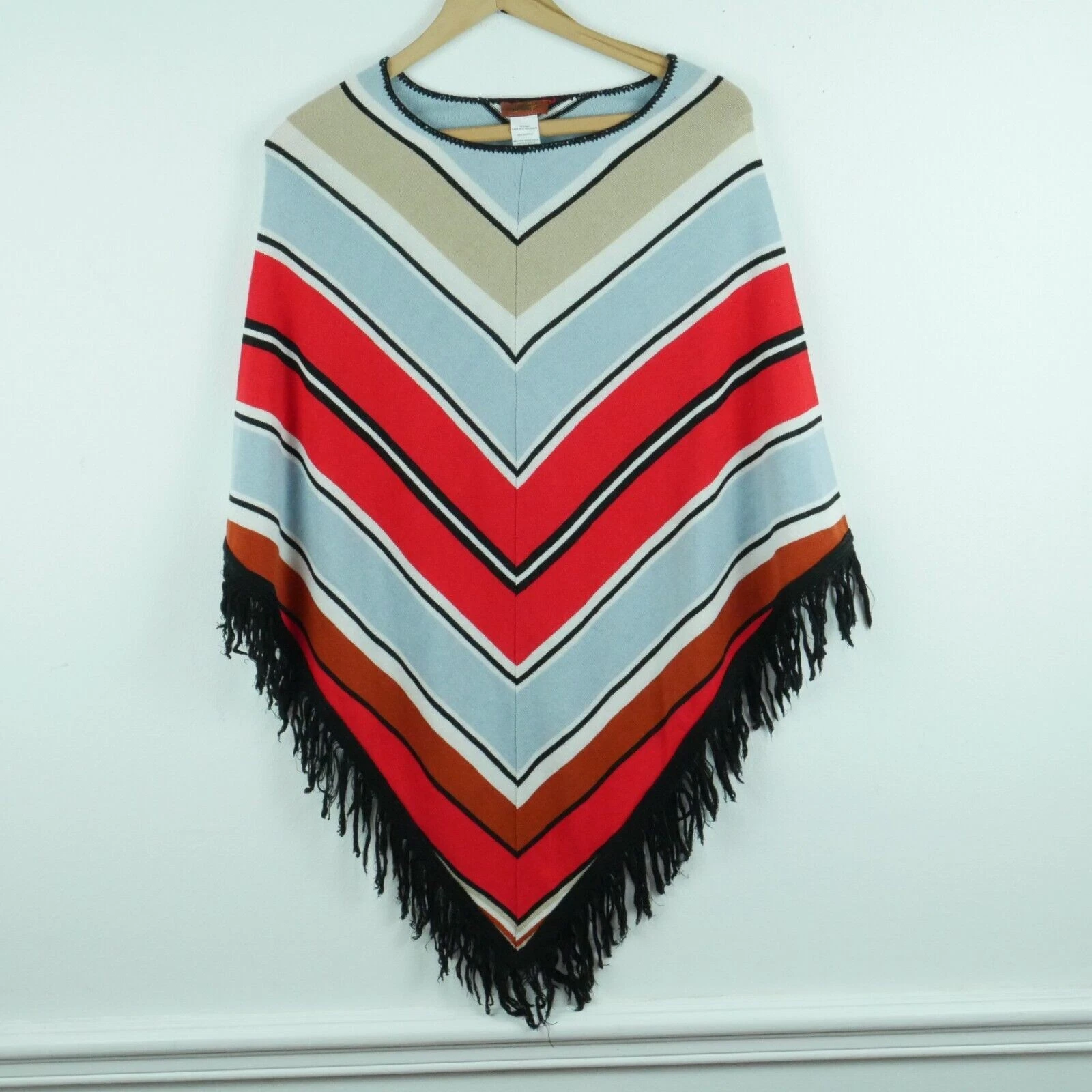 Scully Medium Poncho Knit Fringe Western Rodeo Cowgirl Striped Boho Southwest