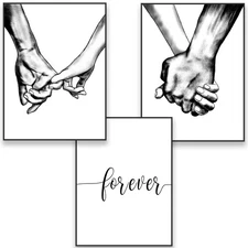 Hands Forever Framed Canvas Wall Art For Bedroom Ready To Hang 12"x16" x3 Pan...