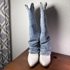 Steve Madden Denim Lassy Jean Botas Talla 8 M Tacones Boho Western Festival Raras
