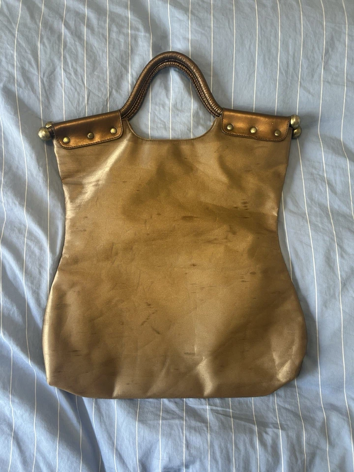 Ed Hardy Love Kills Slowly Tote Bag Skull Design Bronze And Blood Red Interior - Image 2 of 4