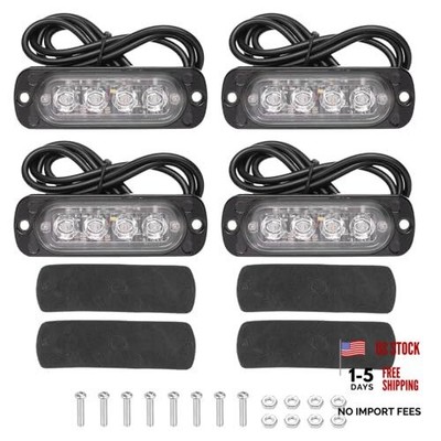 4-LED Aluminum Strobe Lights, 4 Pack MIni Warning Strobe Lamps Car Truck Blue