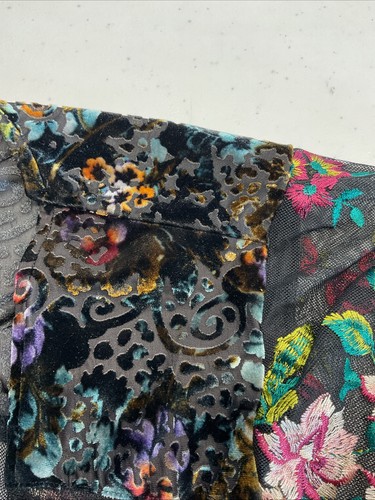Ivy Jane Black burnout Floral Velvet Kimono Topper jacket Open Front Tassel S/M - Picture 6 of 9