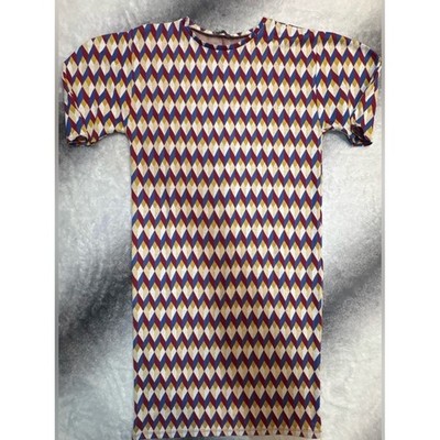(A1) Zara Geometric Print Puff Sleeve Midi Dress - Diamond Pattern Mod Style - M