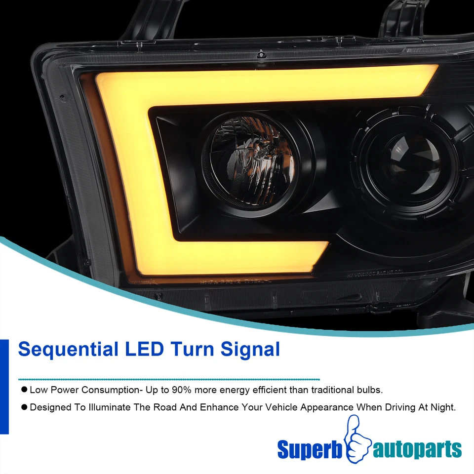 Fit 2007-2013 Toyota Tundra Sequoia Black Projector Headlight Sequential LED Bar - Image 4 of 4