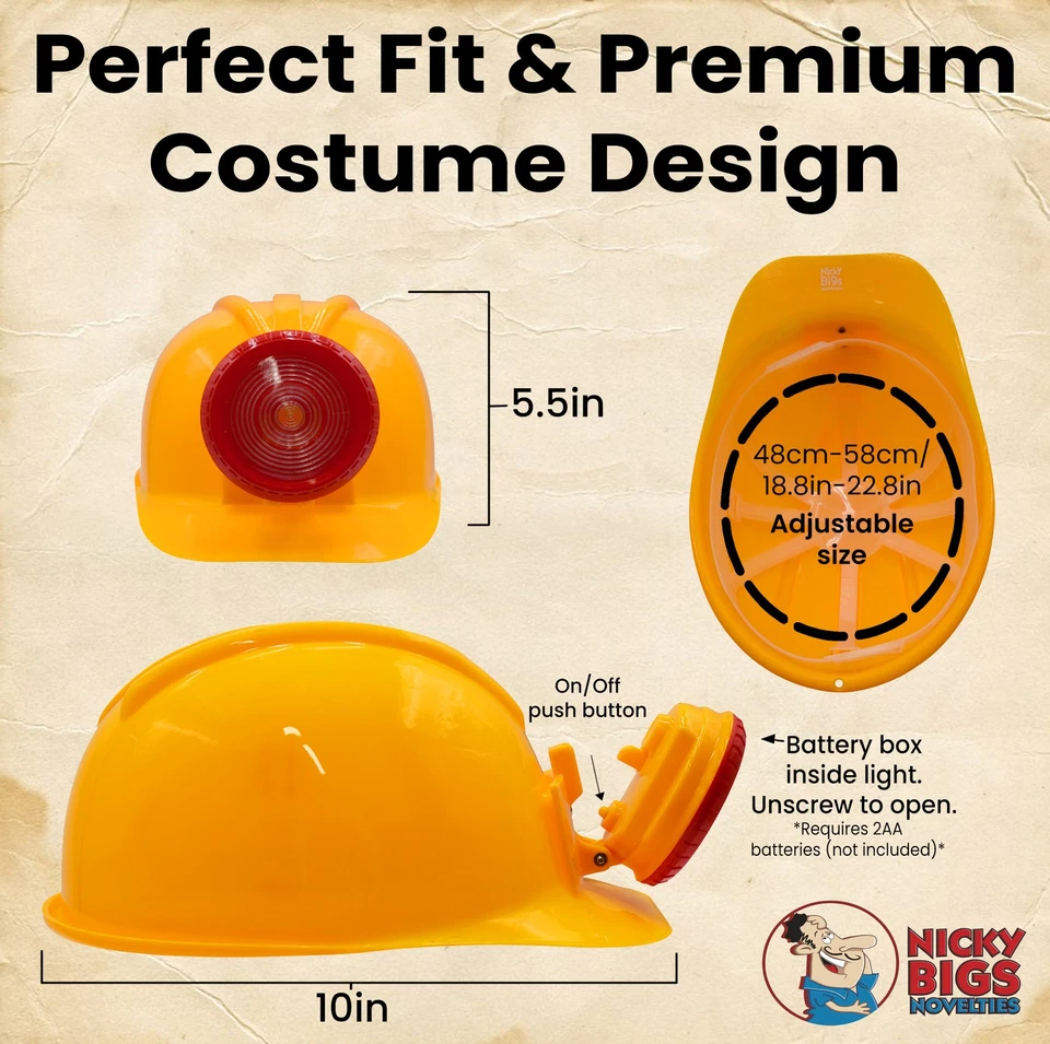 Casco de minero amarillo de plástico para adultos con construcción ligera casco disfraz utilería Foto 3 de 4