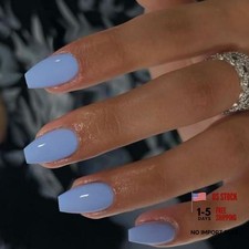 Sky Blue Nails - Medium Coffin Fake Nails - Sky Blue