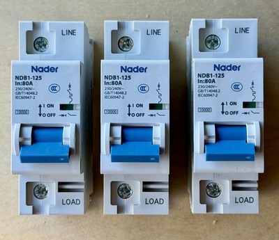 80A, 240VAC-DC, 1 Pole, DIN Miniature Breaker, Trip Curve C, UL1077, 3 x Pack
