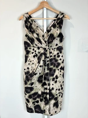 RED Valentino Leopard Animal Print Ruched V-Neck Cotton Sheath Dress IT 40 US 4