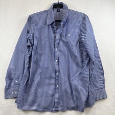 Chaps Shirt Mens 1X Blue Striped Long Sleeve Button Down Navy White Dress Shirt