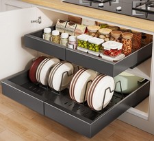 2 Pack Pull out Cabinet Organizer 21"Deep With Raising Pad for Framed Cabinet...