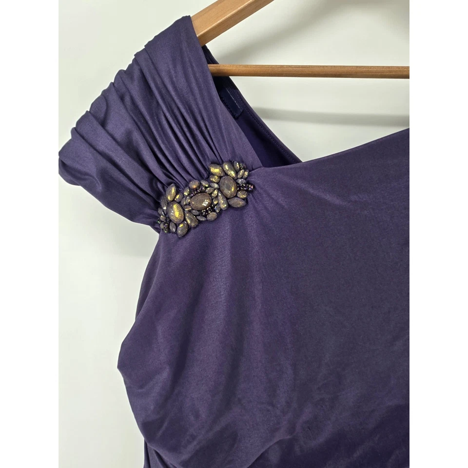 Tadashi Shoji Too 紫色串珠单肩皱褶礼服连衣裙 3X — 第 3/4 张图片