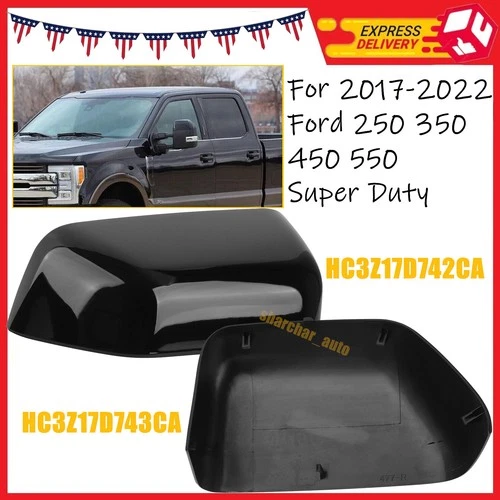 Black Mirror Cover Cap Set For 2017-2022 Ford Super Duty F250 F350 F450 F550 NEW