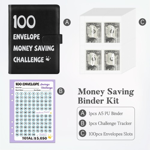 100 Envelopes Money Saving Challenge Binder, A5 Savings Challenges Book with ... - Picture 2 of 7