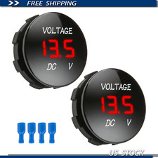 Dc 12v 24v Digital Voltmeter 2-pack Mini Waterproof Round Led Voltage Gauge