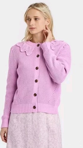 Who What Wear Womens Crochet Button Up Cardigan Plus Size 4X Lilac Purple NWT - Picture 1 of 9