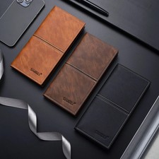Men Long Thin Slim Wallet Vintage Pu Leather Male Credit Card Holder Brown Money
