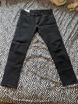 2 Denim Men's Black Slim Fit Straight Jeans Dark Wash Mid Rise 5-Pocket