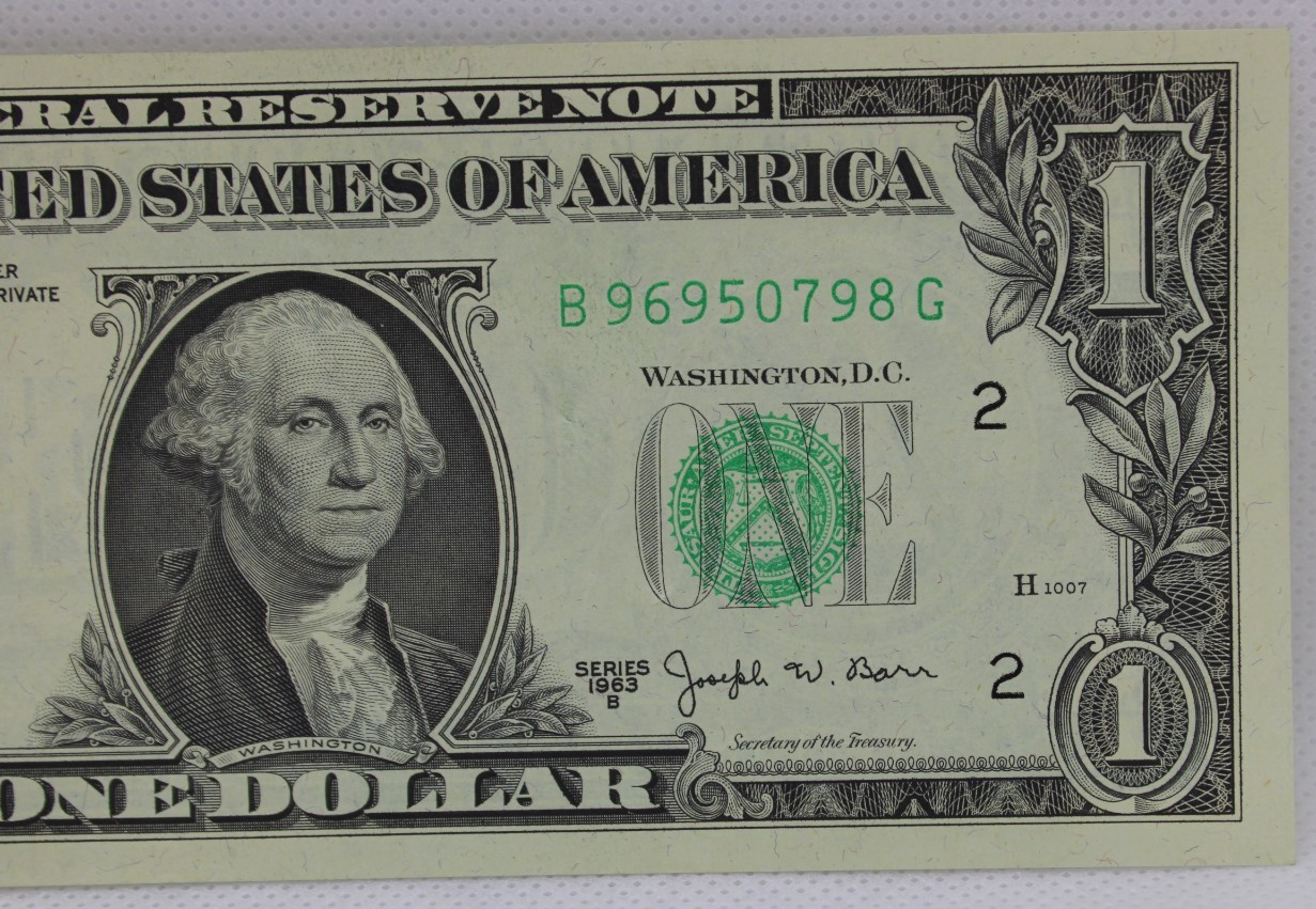 1963B Joseph Barr Note Fancy Serial Number One Dollar Bill B96950798G Ladder