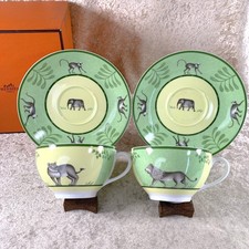 Hermes Large Morning Soup Cup  Saucer Africa Porcelain Tableware 2 Sets w/Case