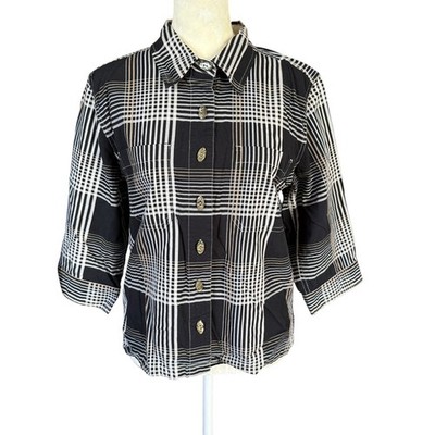 Christopher & Banks black and cream 3/4 sleeve button down collared shirt small