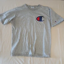 Vintage Champion Big C Stitched On T-Shirt Short Sleeve 90's Crew Men's XXL Gray