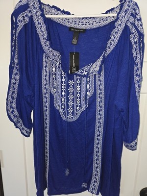 Macy's Women's Floral Festival Goddess Blue International Concepts Shirt Sz 1x