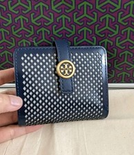 Tory Burch Mini Robinson Perforated Wallet In Royal Navy