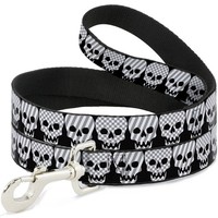 Dog Leash Checker & Stripe Skulls Black/White/Gray (Us Import)
