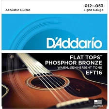 D'Addario EFT16 Phosphor Bronze Flat Tops, Light, 12-53