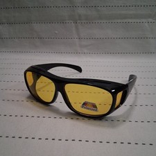 POLARIZED SUNGLASSES with SIDE SHIELDS black frame YELLOW NIGHT DRIVING LENS